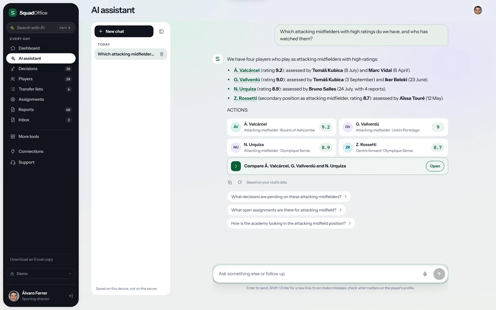 AI assistant for sporting directors