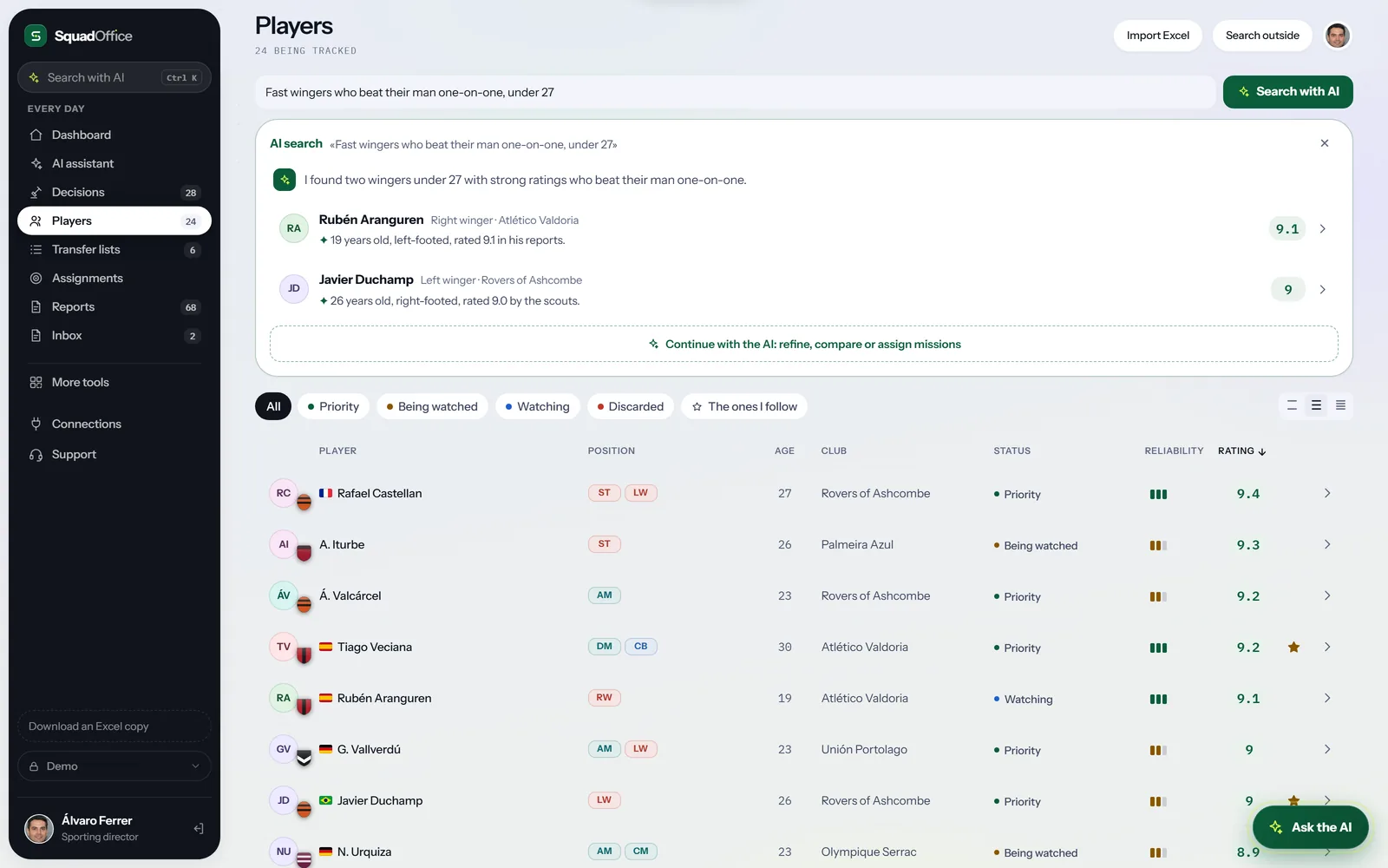 AI player search by profile