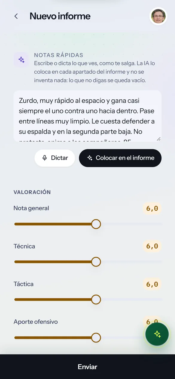 Informes de scouting escritos con IA, desde la grada